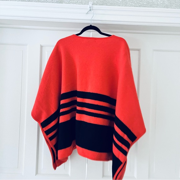 Kate Spade Broome St. orange black wool poncho - Picture 6 of 7